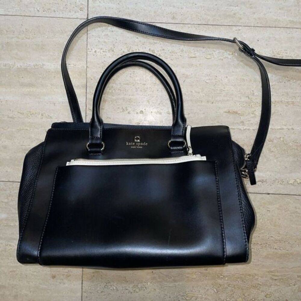 Kate Spade New York Satchel‎ Crossbody Black Leather Zipper Accent